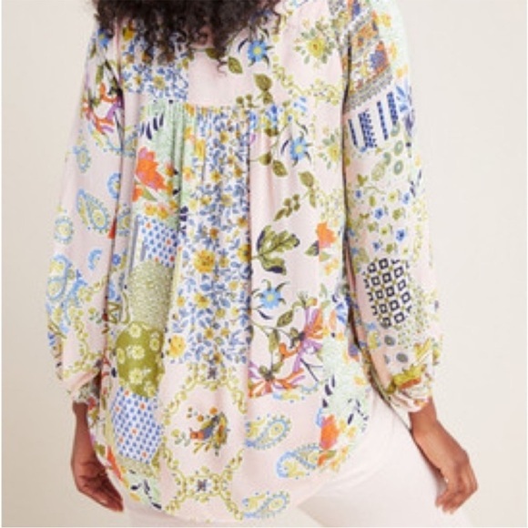 Maeve by Anthropologie Boswell Patchwork Blouse Paisley Pink Sz 0 - Picture 2 of 14